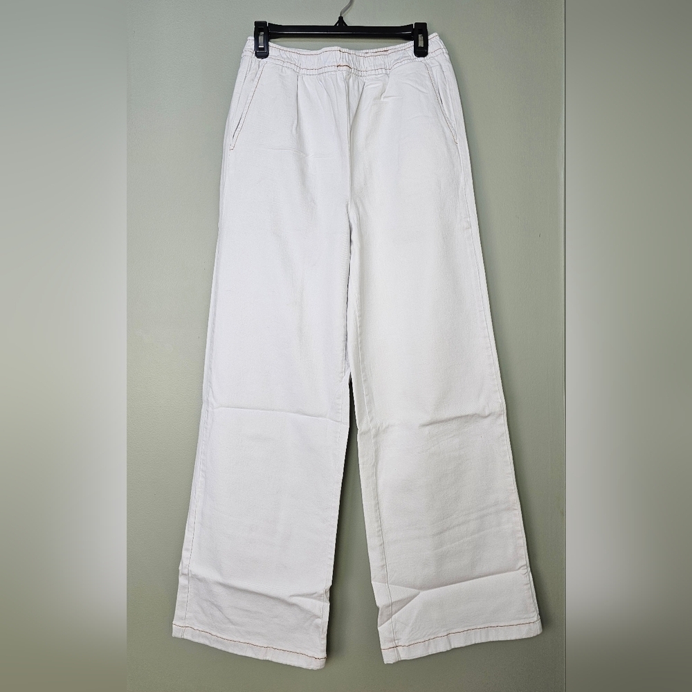 WeWoreWhat White Straight Leg Pull On Stretch Twill Denim Pants, Sizeโ Medium - Picture 4 of 15